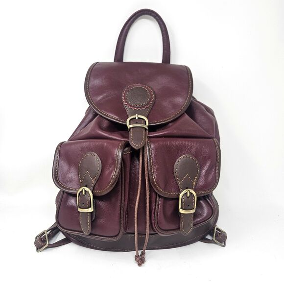 Genuine Leather Backpack Made In Italy Burgundy Adjustable Straps Multipocket - Picture 1 of 16